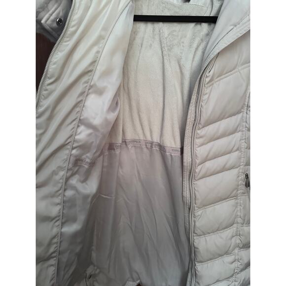 KARL LAGERFELD CREAM DOWN HOODED COAT; SIZE XS - Picture 3 of 6